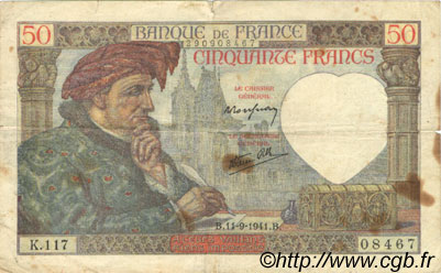 50 Francs JACQUES CŒUR FRANCIA  1941 F.19.14 BC