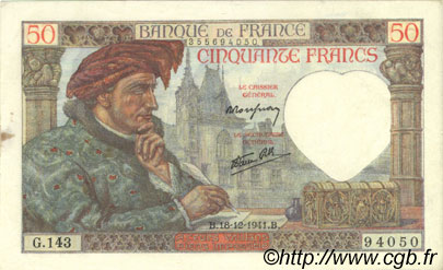 50 Francs JACQUES CŒUR FRANCIA  1941 F.19.17 AU
