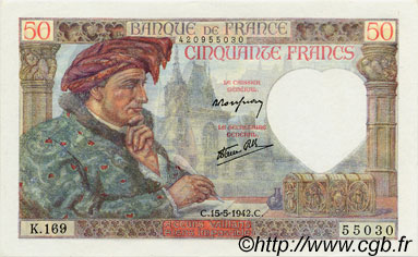 50 Francs JACQUES CŒUR FRANCIA  1942 F.19.20 FDC