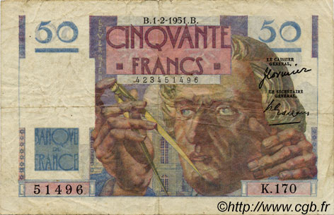 50 Francs LE VERRIER FRANCIA  1946 F.20 BC