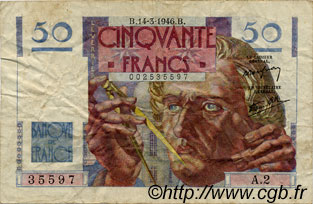 50 Francs LE VERRIER FRANCIA  1946 F.20.01 q.BB