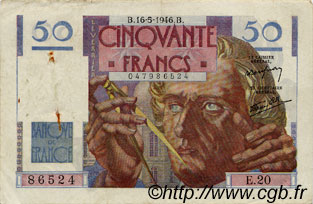 50 Francs LE VERRIER FRANCIA  1946 F.20.04 BC+