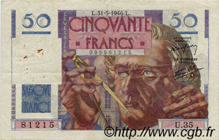 50 Francs LE VERRIER FRANCE  1946 F.20.05 F+