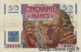 50 Francs LE VERRIER FRANCIA  1947 F.20.07 q.SPL