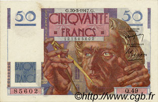 50 Francs LE VERRIER FRANKREICH  1947 F.20.07 VZ+