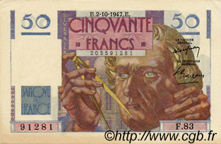 50 Francs LE VERRIER FRANCIA  1947 F.20.09 AU
