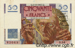 50 Francs LE VERRIER FRANCIA  1947 F.20.09 q.SPL