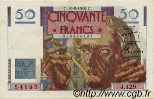 50 Francs LE VERRIER FRANCIA  1949 F.20.12 SPL