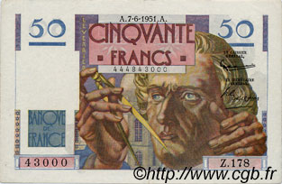 50 Francs LE VERRIER FRANCIA  1951 F.20.18 MBC+