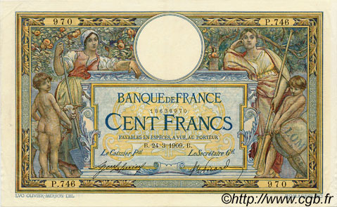 100 Francs LUC OLIVIER MERSON avec LOM FRANKREICH  1909 F.22.02 fVZ