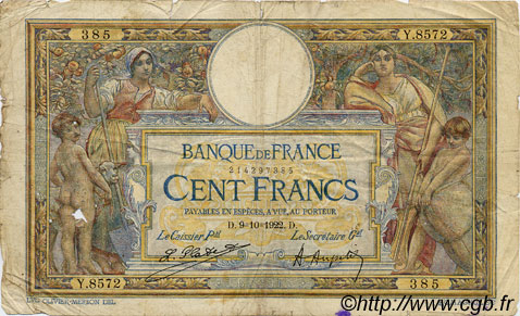 100 Francs LUC OLIVIER MERSON sans LOM FRANCIA  1922 F.23.15 q.B
