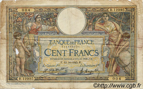 100 Francs LUC OLIVIER MERSON grands cartouches FRANCE  1925 F.24.03 G