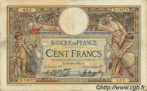 100 Francs LUC OLIVIER MERSON grands cartouches FRANCIA  1925 F.24.03 BC
