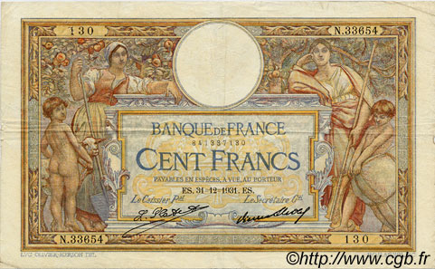 100 Francs LUC OLIVIER MERSON grands cartouches FRANCE  1931 F.24.10 VF+