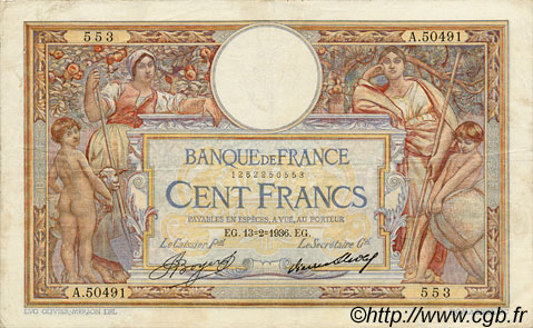 100 Francs LUC OLIVIER MERSON grands cartouches FRANCIA  1936 F.24.15 q.BB