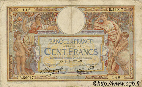 100 Francs LUC OLIVIER MERSON type modifié FRANCIA  1937 F.25.04 q.MB