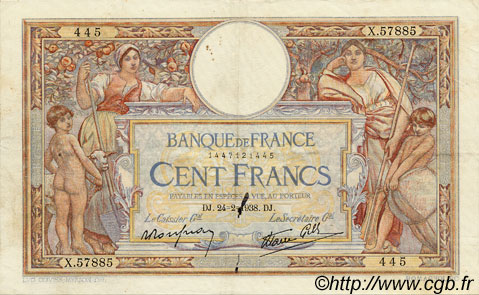 100 Francs LUC OLIVIER MERSON type modifié FRANKREICH  1938 F.25.12 fVZ