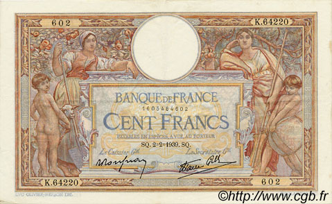 100 Francs LUC OLIVIER MERSON type modifié FRANCIA  1939 F.25.41 q.SPL