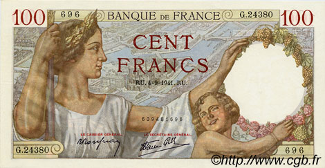 100 Francs SULLY FRANKREICH  1939 F.26 VZ