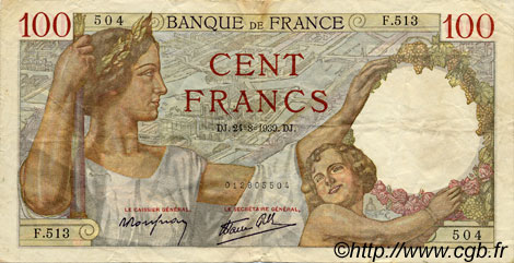 100 Francs SULLY FRANCE  1939 F.26.05 VF-