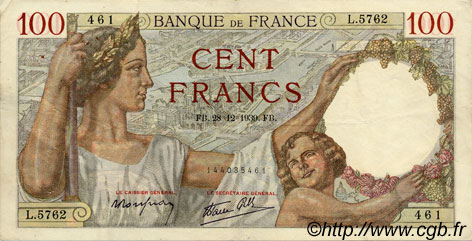 100 Francs SULLY FRANCIA  1939 F.26.19 MBC+