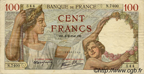100 Francs SULLY FRANCIA  1940 F.26.22 MBC