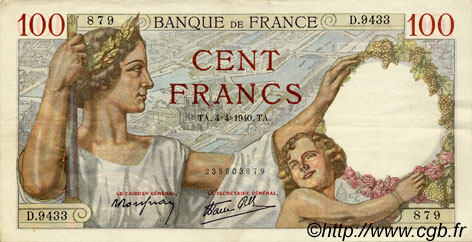 100 Francs SULLY FRANKREICH  1940 F.26.26 SS