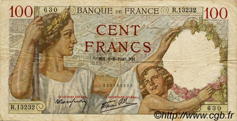 100 Francs SULLY FRANCE  1940 F.26.34 F
