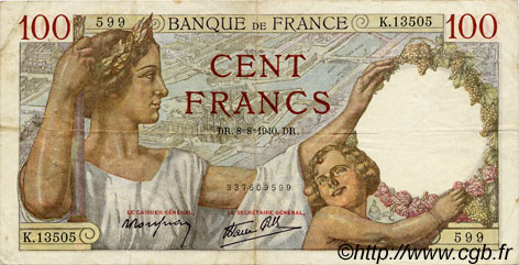 100 Francs SULLY FRANCIA  1940 F.26.35 BC+