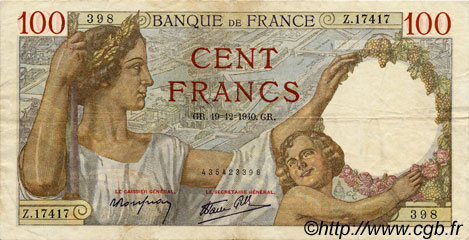 100 Francs SULLY FRANKREICH  1940 F.26.43 SS