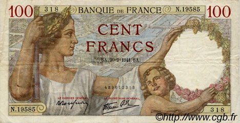 100 Francs SULLY FRANCIA  1941 F.26.47 MBC