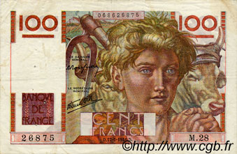 100 Francs JEUNE PAYSAN FRANCE  1946 F.28.02 VF-