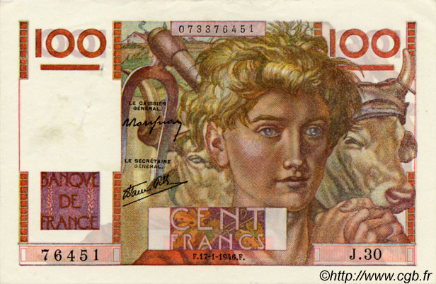 100 Francs JEUNE PAYSAN FRANCIA  1946 F.28.02 EBC+