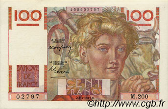 100 Francs JEUNE PAYSAN FRANKREICH  1947 F.28.14 fVZ to VZ