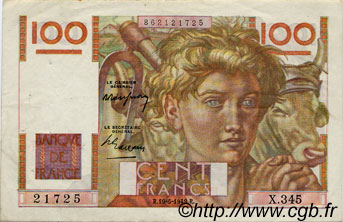100 Francs JEUNE PAYSAN FRANCE  1949 F.28.24 VF