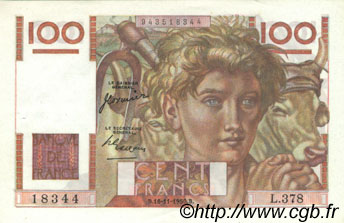 100 Francs JEUNE PAYSAN FRANKREICH  1950 F.28.28 fST