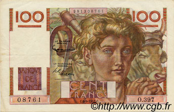 100 Francs JEUNE PAYSAN FRANCE  1951 F.28.29 XF