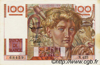 100 Francs JEUNE PAYSAN FRANCIA  1952 F.28.31 AU+