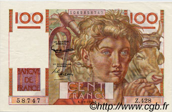 100 Francs JEUNE PAYSAN FRANCIA  1952 F.28.31 AU+