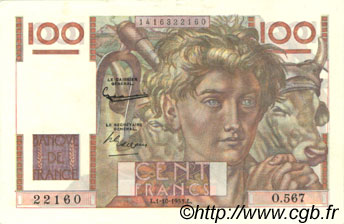 100 Francs JEUNE PAYSAN FRANCIA  1953 F.28.39 SC