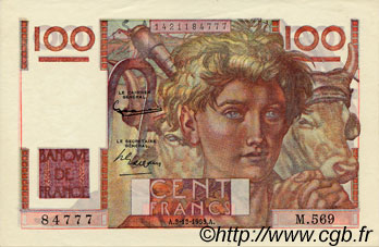 100 Francs JEUNE PAYSAN FRANCIA  1953 F.28.40 SC