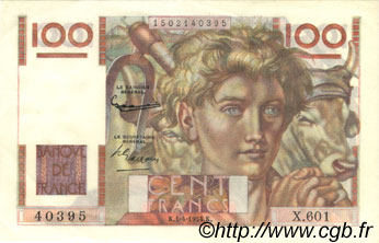 100 Francs JEUNE PAYSAN FRANCE  1954 F.28.43 SPL