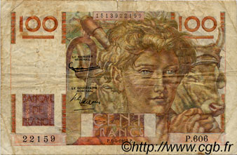 100 Francs JEUNE PAYSAN Grand numéro FRANCIA  1954 F.28.43a B