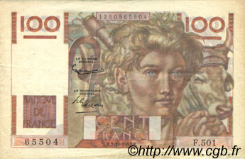 100 Francs JEUNE PAYSAN filigrane inversé FRANKREICH  1952 F.28bis.01 fSS