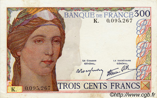 300 Francs FRANKREICH  1938 F.29.01 VZ+ to fST