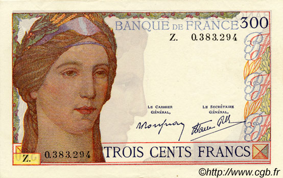 300 Francs FRANCE  1939 F.29.03 XF