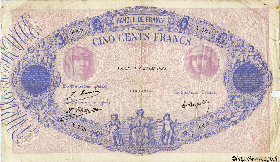 500 Francs BLEU ET ROSE FRANCE  1923 F.30.27 F