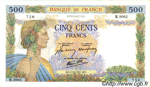 500 Francs LA PAIX FRANCIA  1941 F.32.18 EBC a SC