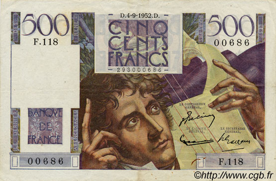 500 Francs CHATEAUBRIAND FRANCIA  1952 F.34.10 BB to SPL