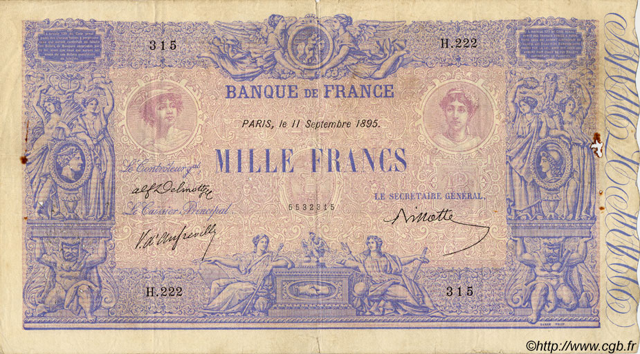 1000 Francs BLEU ET ROSE FRANCE  1895 F.36.07 pr.TB